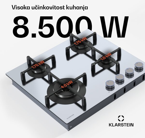 Klarstein Illuminosa 4 plinska ploča za kuhanje 4 plamenika Sabaf plamenik od nehrđajućeg čelika