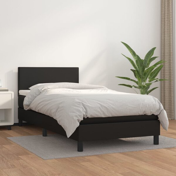 Krevet s oprugama i madracem crni 100x200 cm od umjetne kože - Crna / 100 x 200 cm