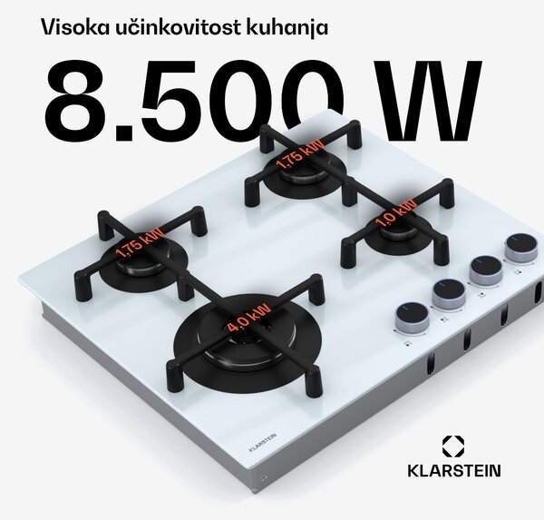 Klarstein Illuminosa 4 plinska ploča za kuhanje 4 plamenika Sabaf staklokeramički plamenik
