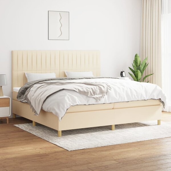 Krevet s oprugama i madracem krem 200 x 200 cm od tkanine - Krema / 200 x 200 cm