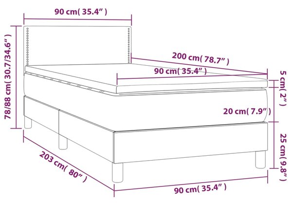 Krevet box spring s madracem LED crni 90x200 cm baršun - Crna / 90 x 200 cm