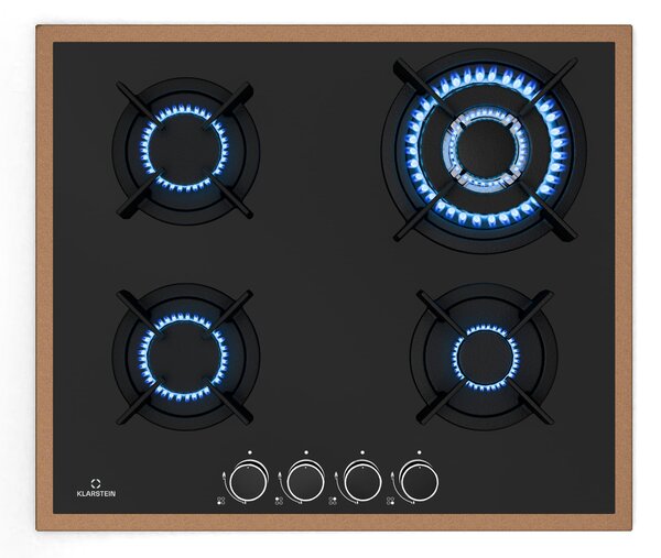 Klarstein Lumiflame plinska ploča za kuhanje | 4 plamenika | Okvir od bakra | Električno paljenje | Snaga 8 kW