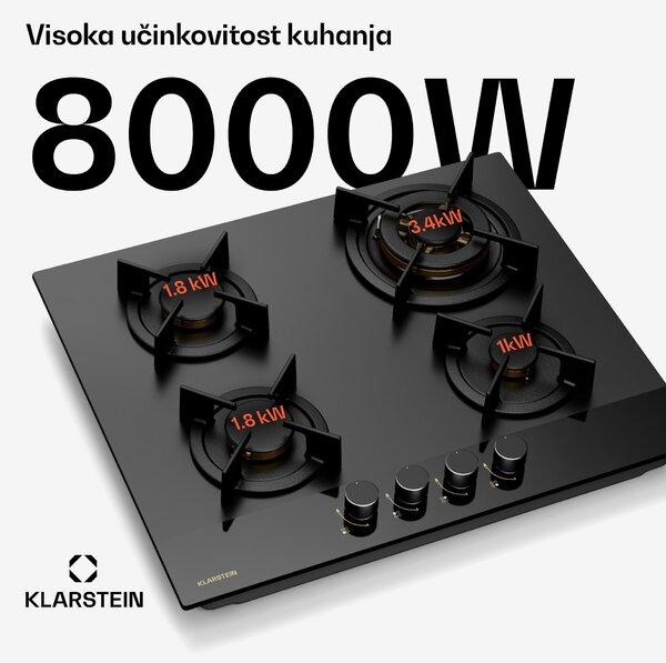 Klarstein Goldflame Nano plinska ploča za kuhanje, 4 mjedena plamenika, Nano premaz, LPG/prirodni plin