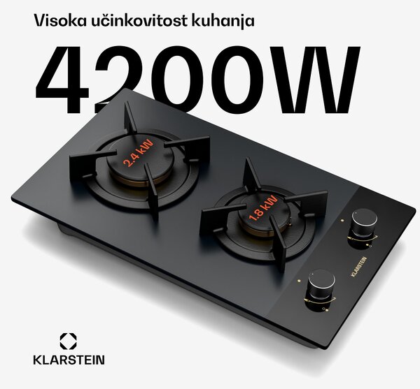 Klarstein Goldflame Nano plinska ploča za kuhanje, 2 mjedena plamenika, Nano premaz, LPG/prirodni plin