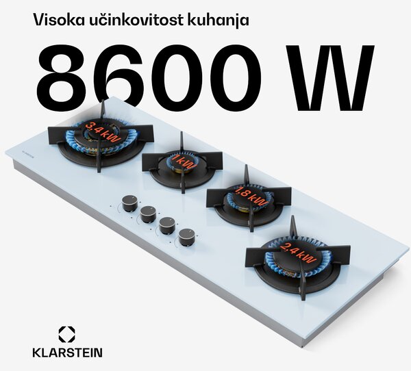 Klarstein Goldflame 4 Slim plinska ploča za kuhanje, 4 plamenika, za tekući ili prirodni plin, električno paljenje