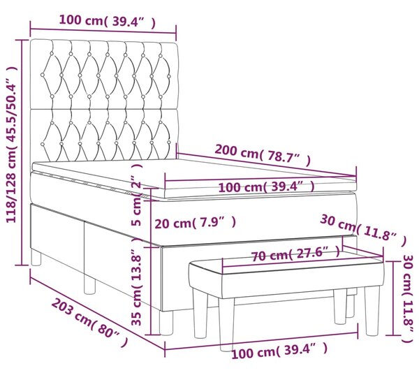 Krevet s oprugama i madracem plavi 100 x 200 cm od tkanine - Plava / 100 x 200 cm