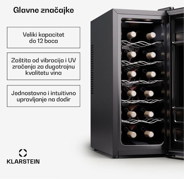 Klarstein Silent Vino 12 Uno Slim, hladnjak za vino, 30 l / 12 boca, 8-18 °C, na dodir