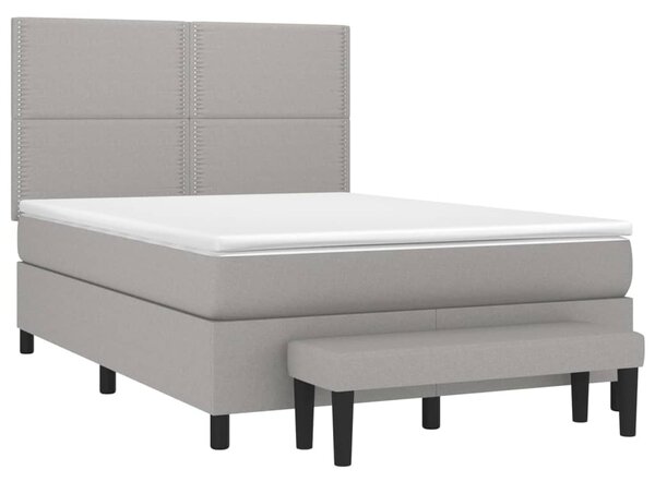 Krevet s oprugama i madracem svjetlosivi 140x190 cm od tkanine - Siva / 140 x 190 cm