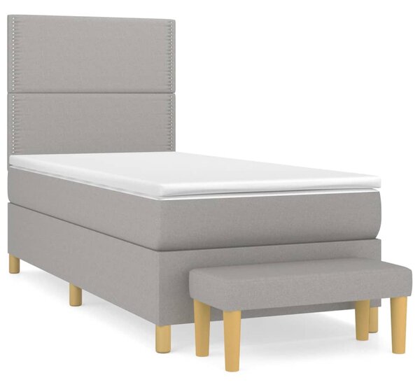 Krevet s oprugama i madracem svjetlosivi 100x200 cm od tkanine - Siva / 100 x 200 cm
