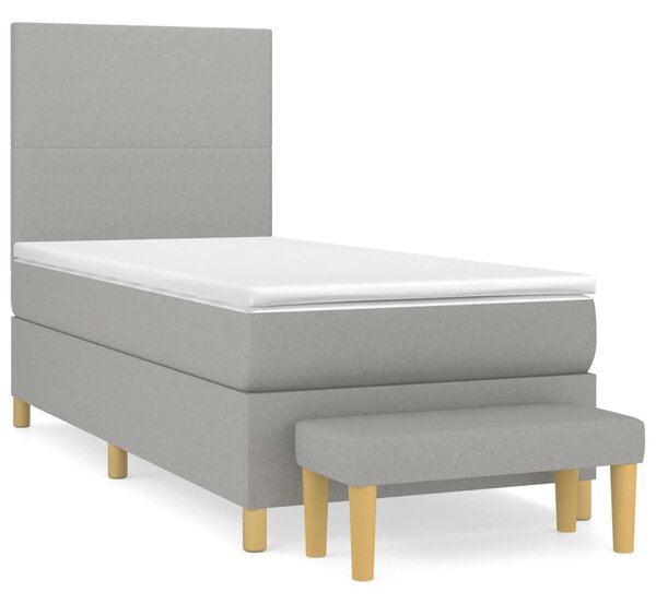 Krevet s oprugama i madracem svjetlosivi 100x200 cm od tkanine - Siva / 100 x 200 cm