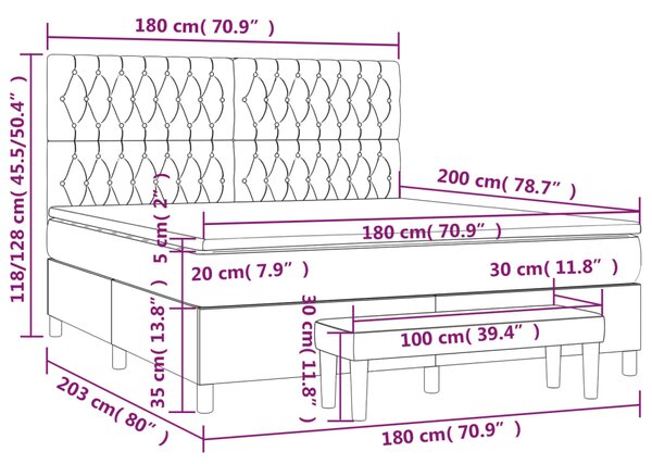 Krevet s oprugama i madracem svjetlosivi 180x200 cm od tkanine - Siva / 180 x 200 cm