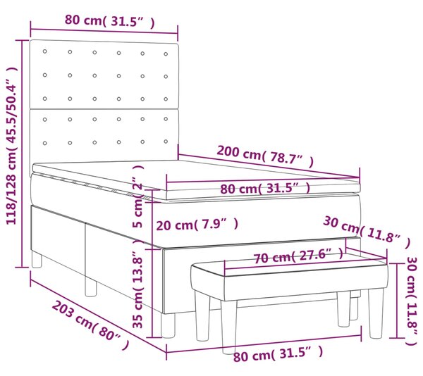 Okvir kreveta s oprugama i madrac svjetlosivi 80x200cm tkanina - Siva / 80 x 200 cm
