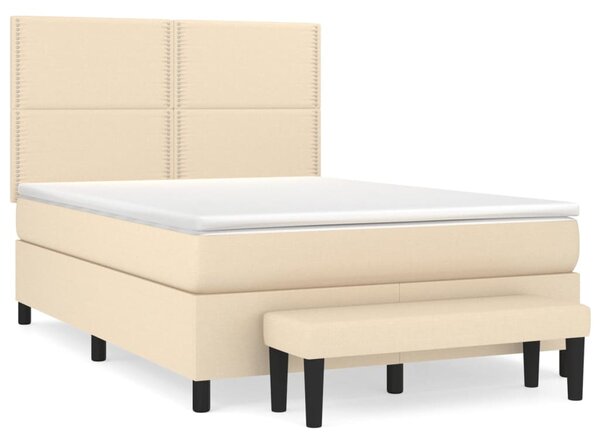 Krevet s oprugama i madracem krem 140 x 190 cm od tkanine - Krema / 140 x 190 cm