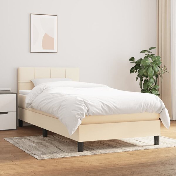 Krevet s oprugama i madracem krem 90 x 200 cm od tkanine - Krema / 90 x 200 cm