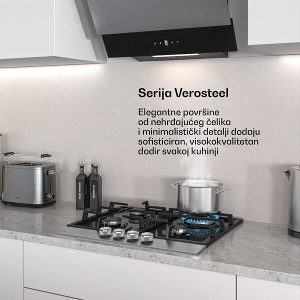 Klarstein Verosteel plinska ploča za kuhanje, 4 plamenika, električno paljenje, kompatibilna s prirodnim plinom i ukapljenim naftnim plinom, 8000 W, 60 cm