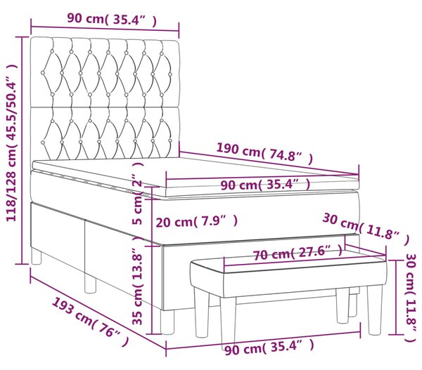 Krevet s oprugama i madracem tamnosivi 90 x 190 cm od tkanine - Siva / 90 x 190 cm