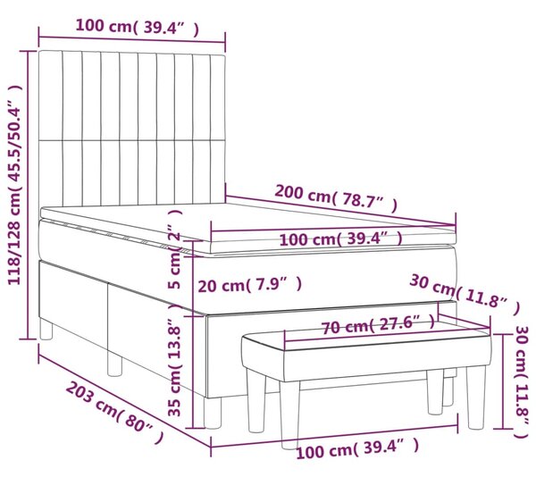 Krevet s oprugama i madracem tamnosivi 100 x 200 cm od tkanine - Siva / 100 x 200 cm