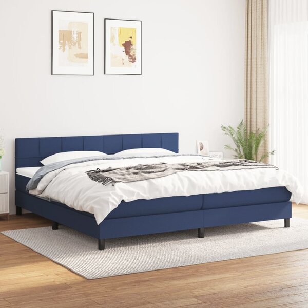 Krevet s oprugama i madracem plavi 200 x 200 cm od tkanine - Plava / 200 x 200 cm