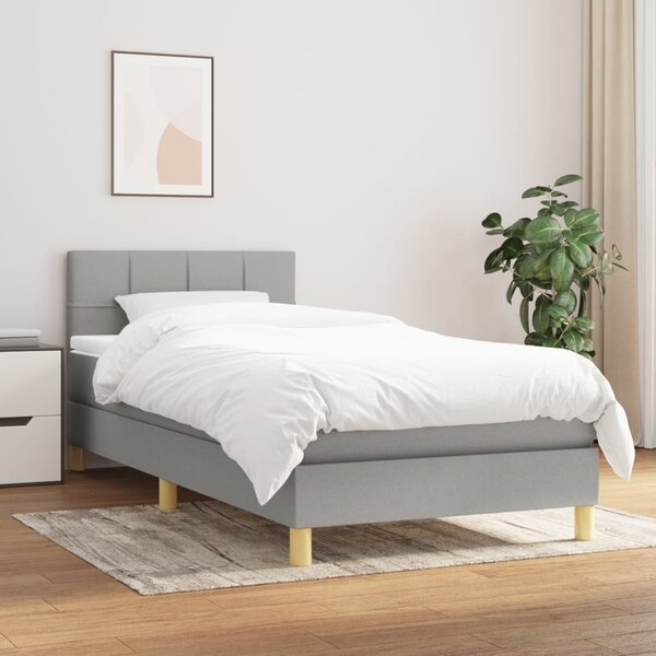 Box spring krevet s madracem svjetlosivi 90x190 cm od tkanine - Siva / 90 x 190 cm