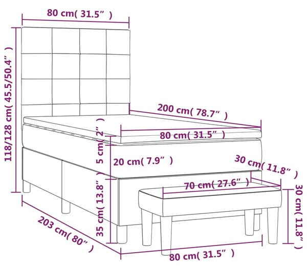 Okvir kreveta s oprugama i madrac tamnosivi 80x200cm od tkanine - Siva / 80 x 200 cm