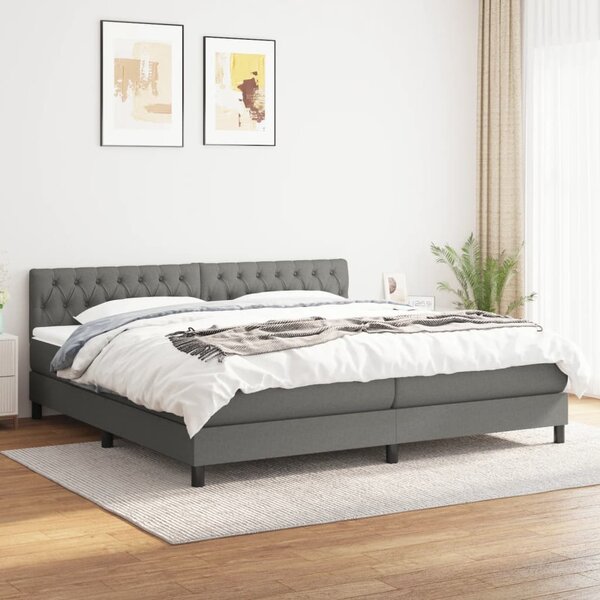 Krevet s oprugama i madracem tamnosivi 200 x 200 cm od tkanine - Siva / 200 x 200 cm