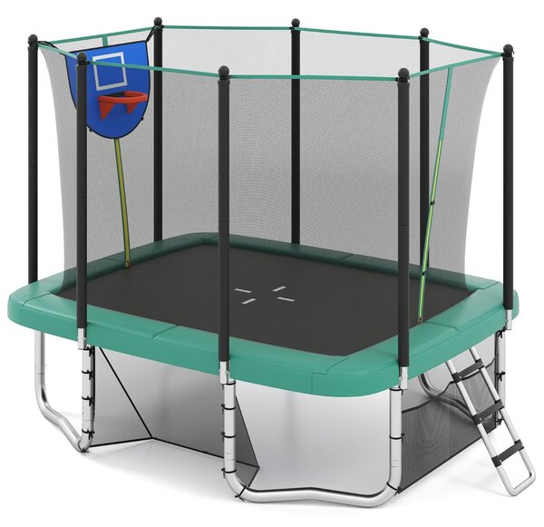 3 u 1 pravokutni trampolin s ljestvama, košarkaškim košem i nogometnim golom, dječji trampolin, zeleni