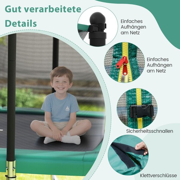 3 u 1 pravokutni trampolin s ljestvama, košarkaškim košem i nogometnim golom, dječji trampolin, zeleni