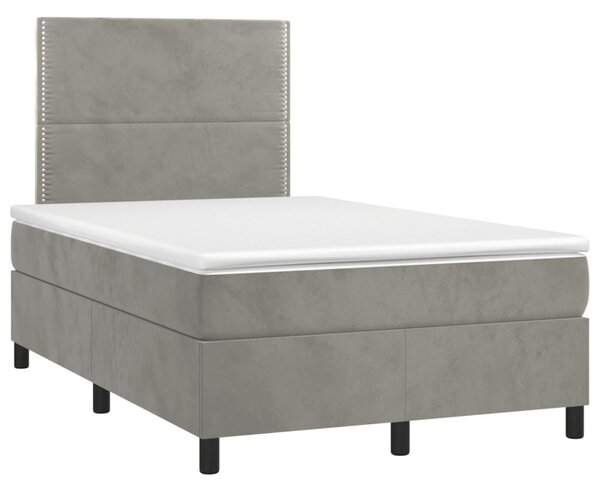 Krevet box spring s madracem LED svjetlosivi 120x200 cm baršun - Siva / 120 x 200 cm