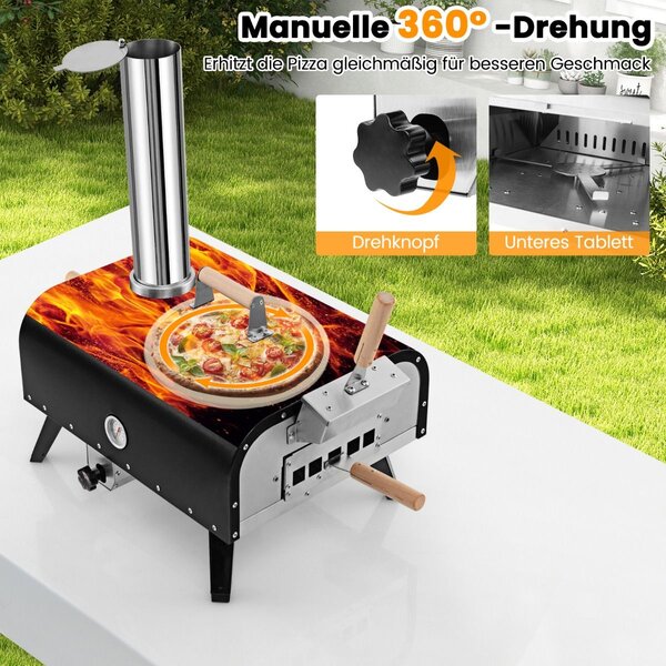 Vanjska peć za pizzu od nehrđajućeg čelika s kamenom za pizzu, lopatom za pizzu, termometrom i torbom za nošenje