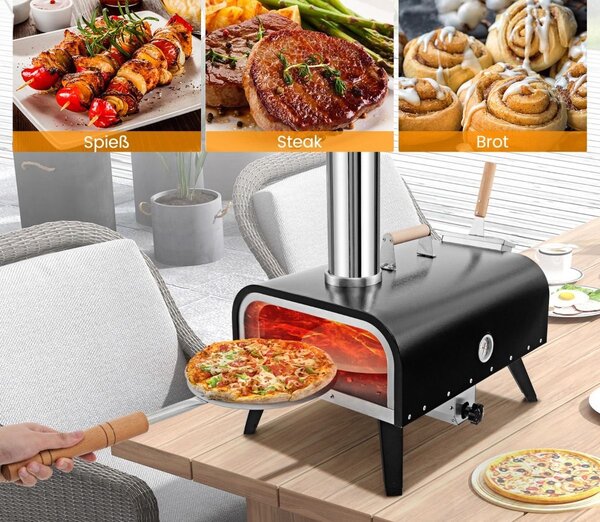 Vanjska peć za pizzu od nehrđajućeg čelika s kamenom za pizzu, lopatom za pizzu, termometrom i torbom za nošenje