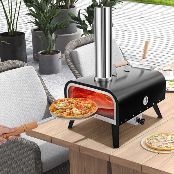 Vanjska peć za pizzu od nehrđajućeg čelika s kamenom za pizzu, lopatom za pizzu, termometrom i torbom za nošenje