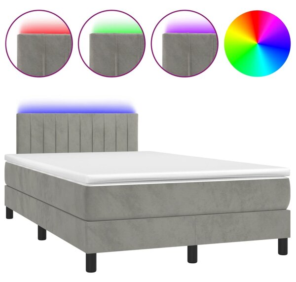Krevet box spring s madracem LED svjetlosivi 120x200 cm baršun - Siva / 120 x 200 cm