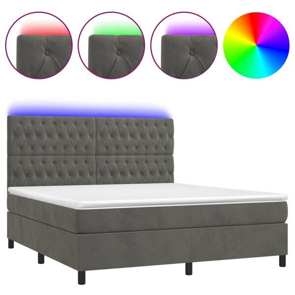 Krevet box spring s madracem LED tamnosivi 180x200 cm baršun - Siva / 180 x 200 cm