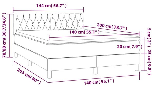 Krevet box spring s madracem LED crni 140x200 cm baršun - Crna / 140 x 200 cm