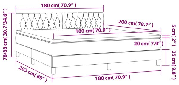Krevet box spring s madracem LED tamnosivi 180x200 cm baršun - Siva / 180 x 200 cm