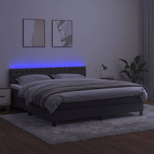 Krevet box spring s madracem LED tamnosivi 180x200 cm baršun - Siva / 180 x 200 cm