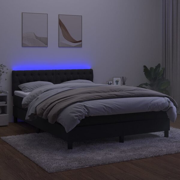 Krevet box spring s madracem LED crni 140x200 cm baršun - Crna / 140 x 200 cm