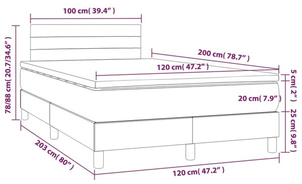 Krevet box spring s madracem LED tamnosivi 120 x 200 cm baršun - Siva / 120 x 200 cm