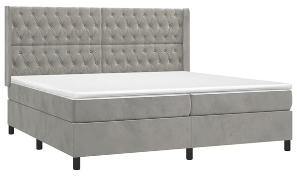 Krevet box spring s madracem LED svjetlosivi 200x200 cm baršun - Siva / 200 x 200 cm