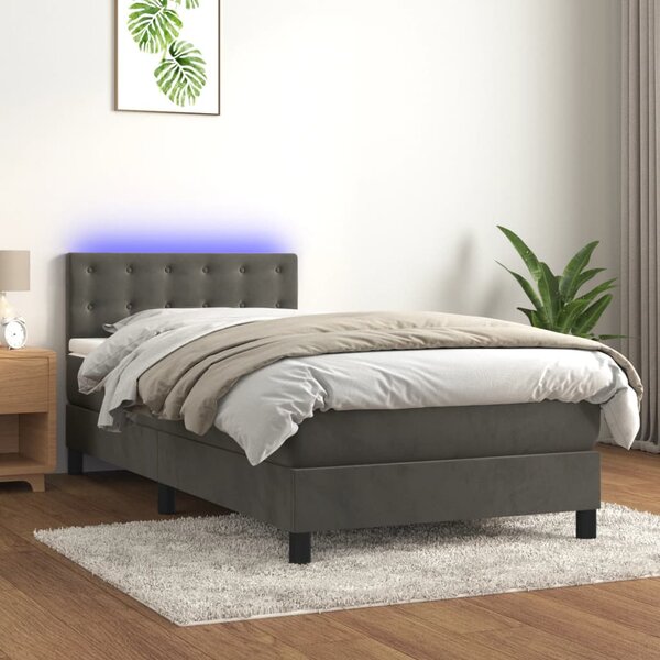 Krevet box spring s madracem LED tamnosivi 90x190 cm baršun - Siva / 90 x 190 cm