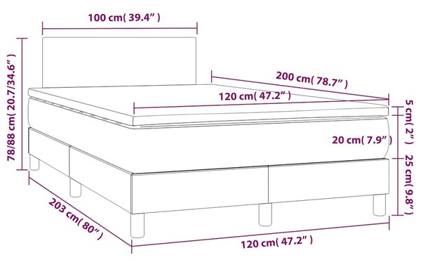 Krevet box spring s madracem LED tamnozeleni 120x200 cm baršun - Zelena / 120 x 200 cm
