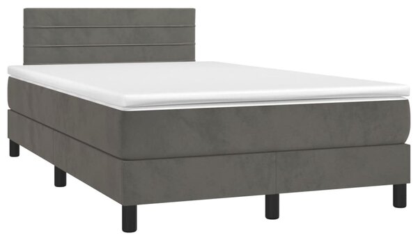 Krevet box spring s madracem LED tamnosivi 120 x 200 cm baršun - Siva / 120 x 200 cm