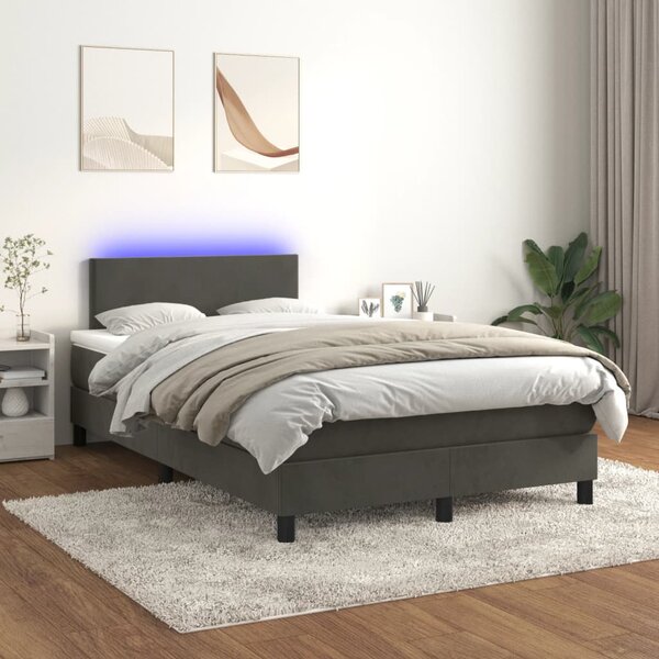 Krevet box spring s madracem LED tamnosivi 120 x 200 cm baršun - Siva / 120 x 200 cm