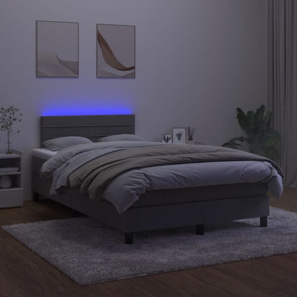 Krevet box spring s madracem LED tamnosivi 120 x 200 cm baršun - Siva / 120 x 200 cm