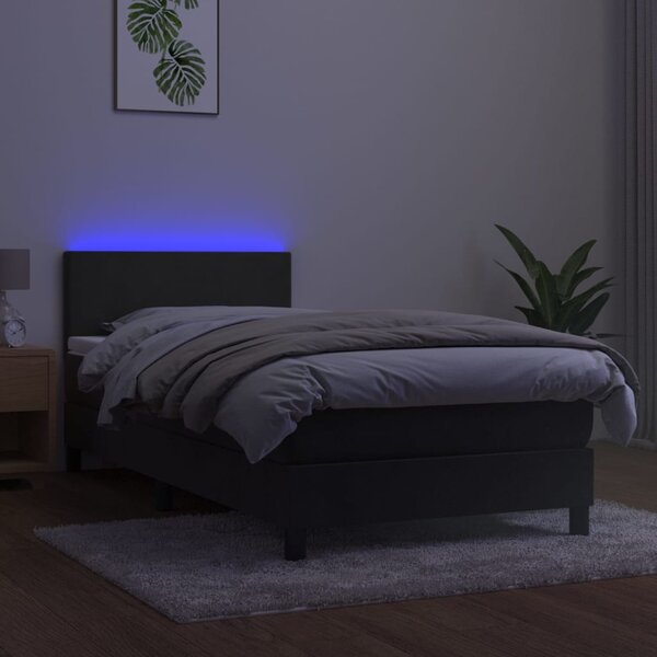 Krevet box spring s madracem LED tamnosivi 90x190 cm baršun - Siva / 90 x 190 cm