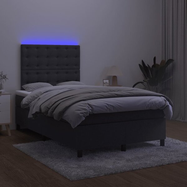 Krevet box spring s madracem LED crni 120 x 200 cm baršun - Crna / 120 x 200 cm