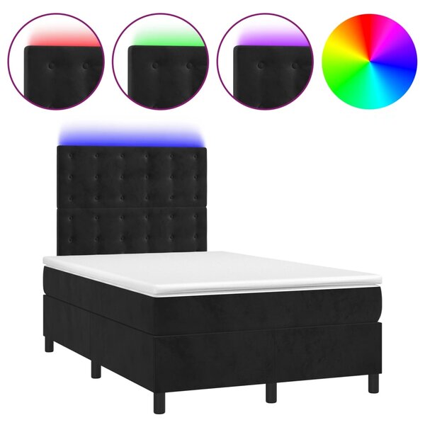 Krevet box spring s madracem LED crni 120 x 200 cm baršun - Crna / 120 x 200 cm
