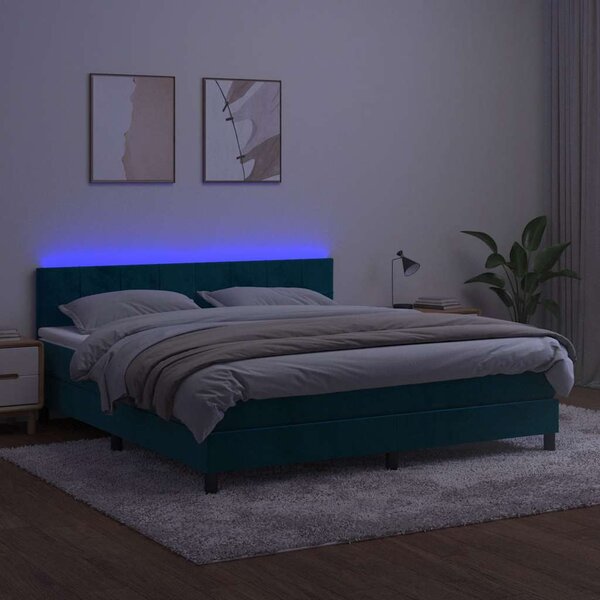 Krevet box spring s madracem LED tamnoplavi 180x200 cm baršun - Plava / 180 x 200 cm