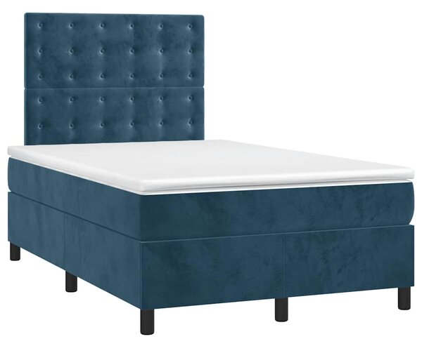 Krevet box spring s madracem LED tamnoplavi 120x200 cm baršun - Plava / 120 x 200 cm