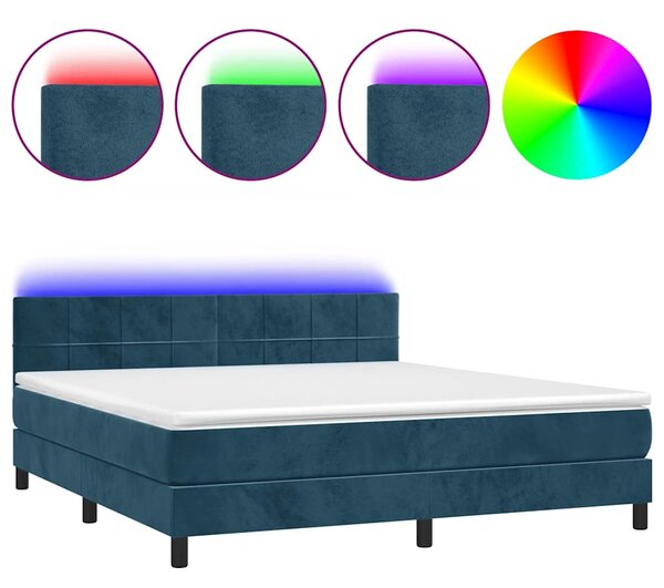 Krevet box spring s madracem LED tamnoplavi 180x200 cm baršun - Plava / 180 x 200 cm